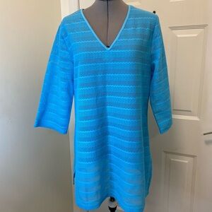 Mario Serrani Italy turquoise lace tunic swim coverup 3/4 sleeves size medium